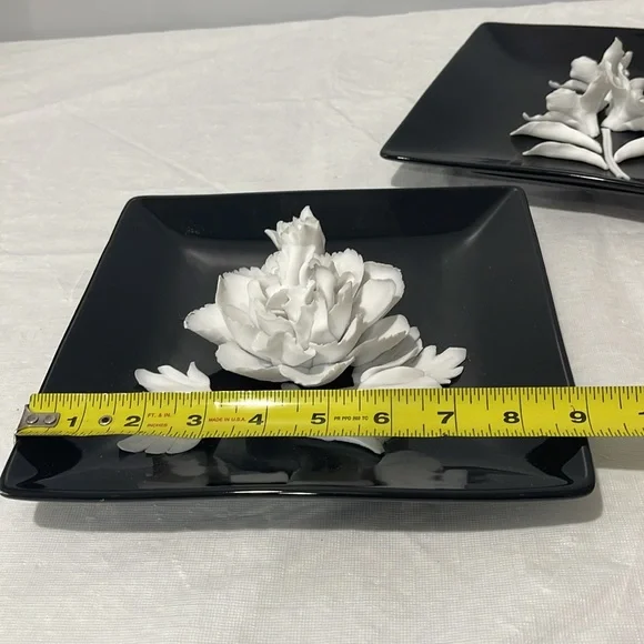 Decorative 3D floral porcelain ceramic wall plaques plates 9” square